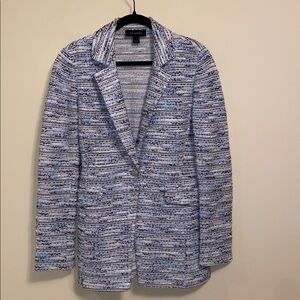 St. John Boucle Knit Blazer Blue/White Size 10